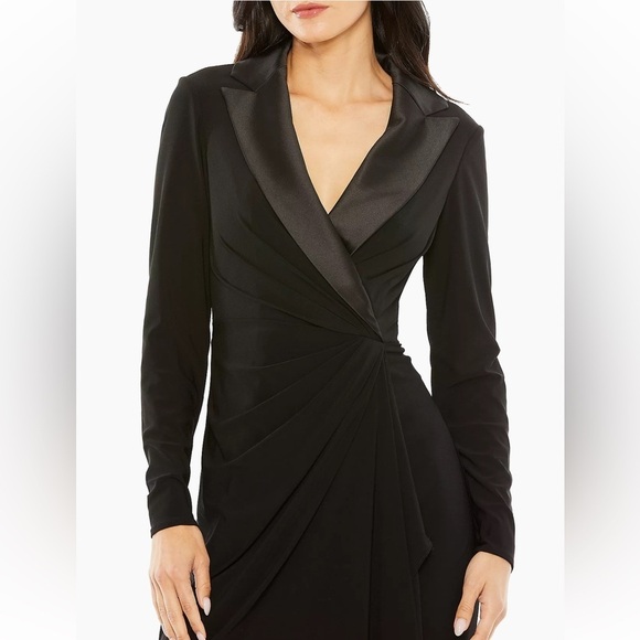 New Ieena Mac Duggal Jersey and Satin Wrap Mini Dress Black Blazer Suiting Sz 2 - Picture 13 of 13